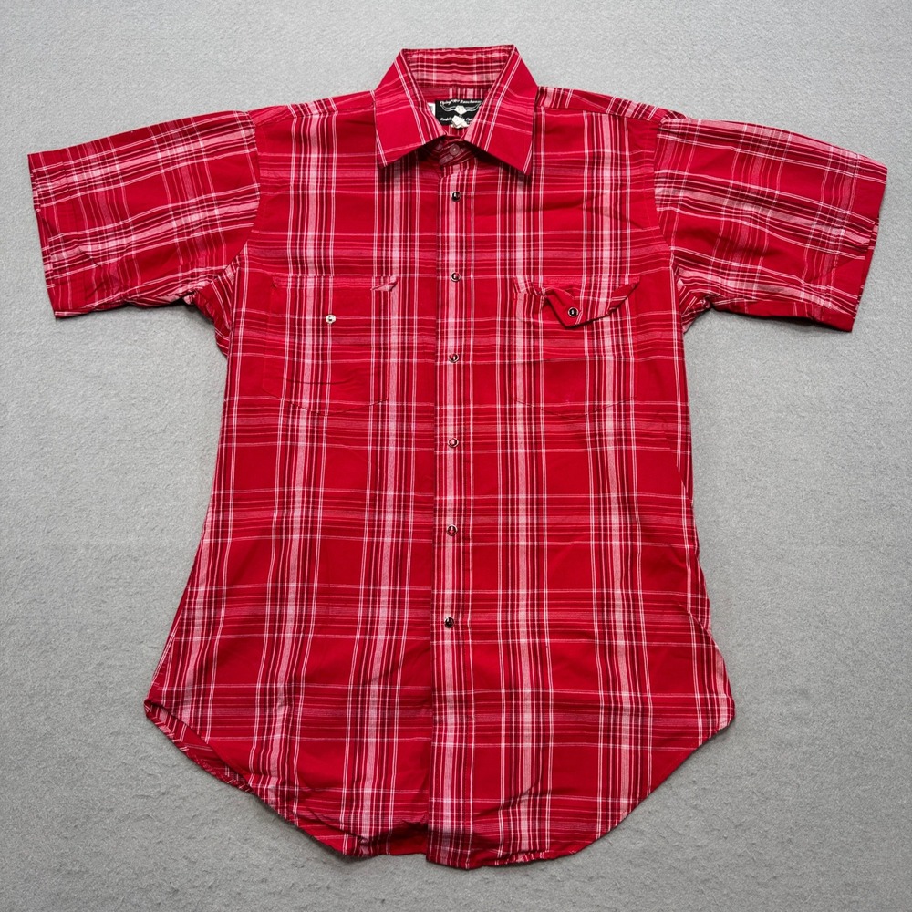 Y2K Flying R Ranchwear Shirt Men's Small Red Plaid‎ Pearl Snap Classic Fit USA